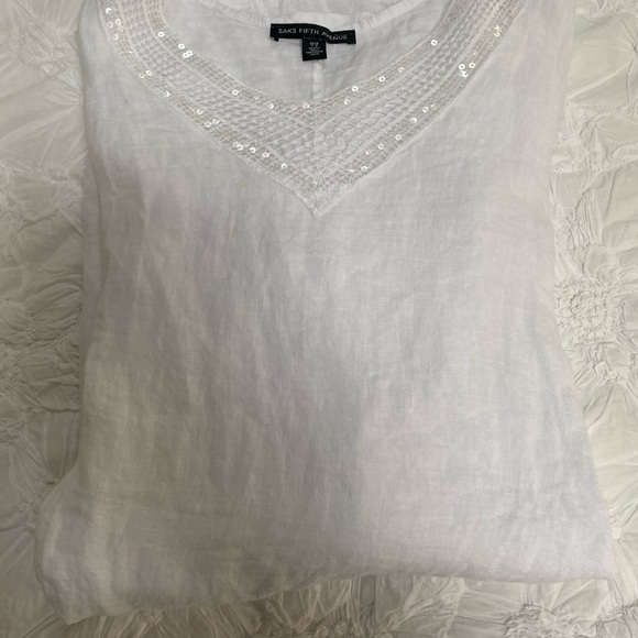 Saks Fifth Ave White Embellished Linen Tunic - Picture 9 of 12